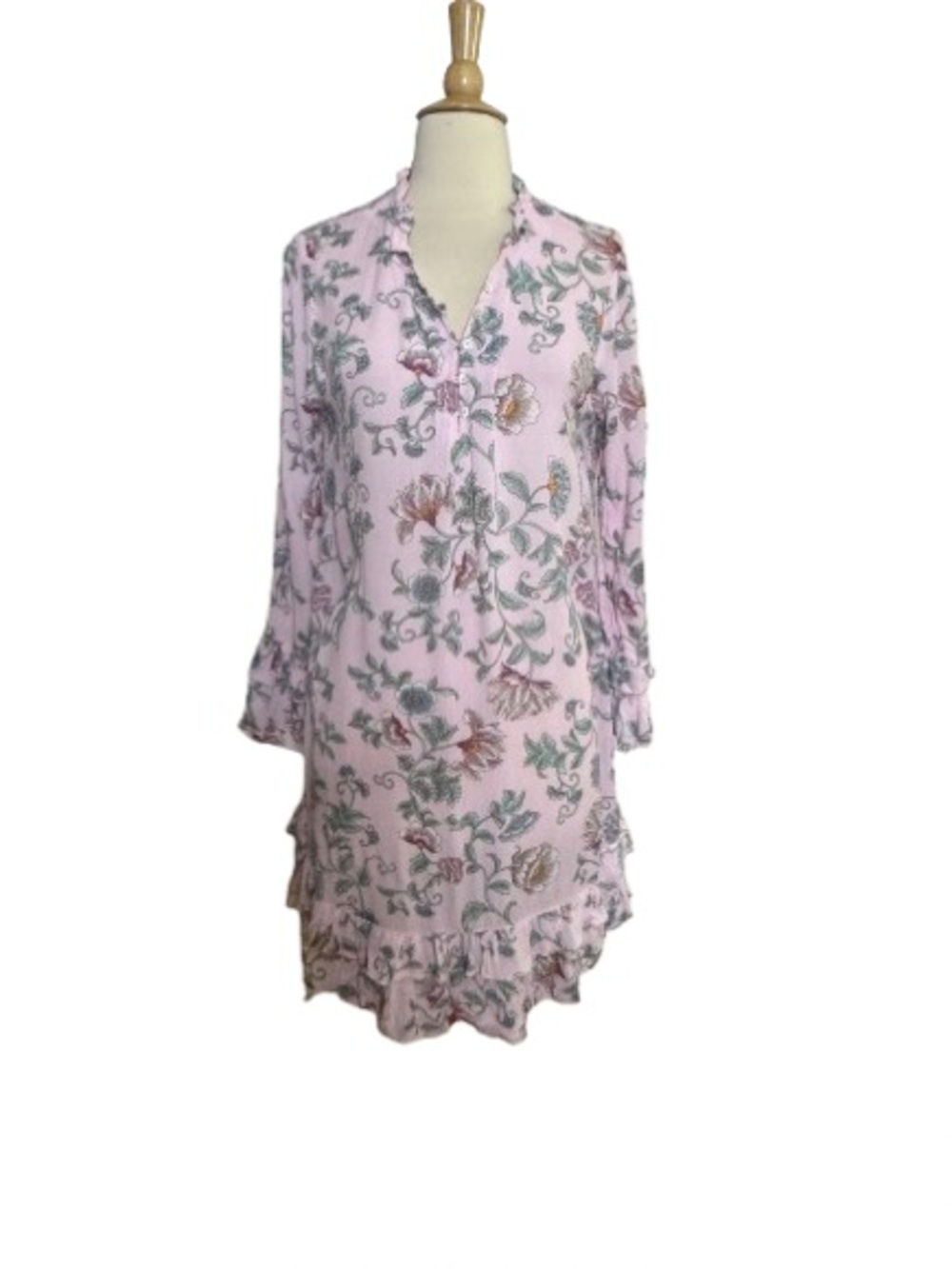 Cotton On Pink Floral Ruffle-Trim Long Sleeve Dress